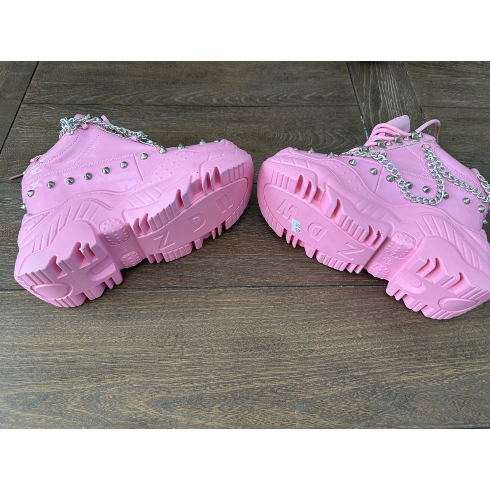 Anthony Wang Space Candy Pink Patent Platform Sneakers Studded Chain Size 7 - Picture 9 of 12
